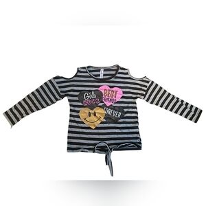 Velvet Striped Kids Long Slit Sleeve Tee with Fun Best Friend Graphics Size 7